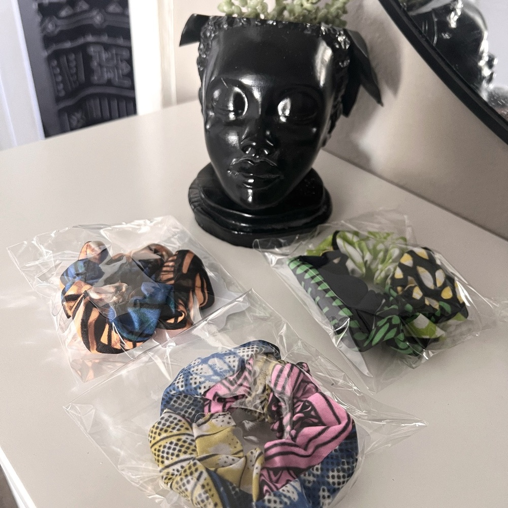 KEPT ROOTS Kente Inspired Handmade Scrunchies Ponytail Holders Set of 3